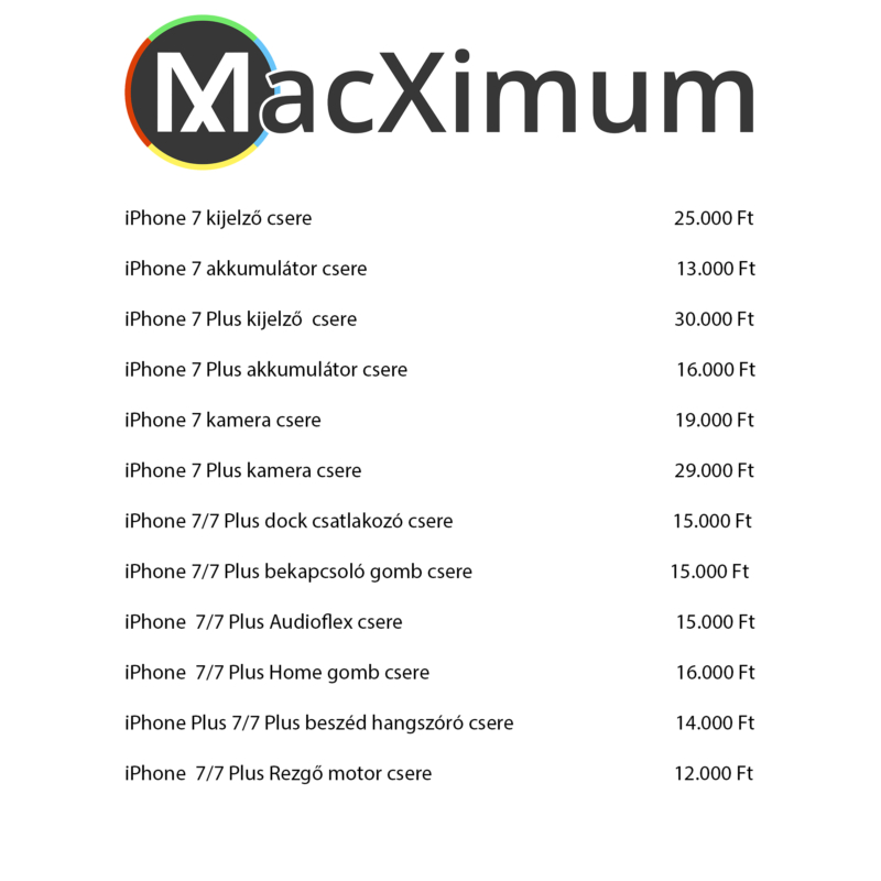 iPhone  7 és 7Plus szerviz árak