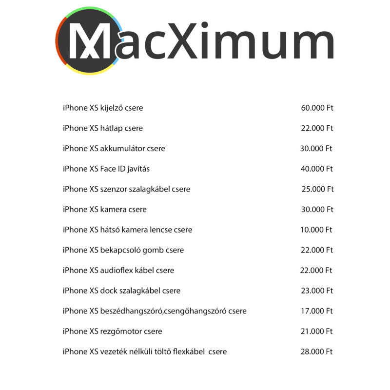iPhone XS szerviz díjak